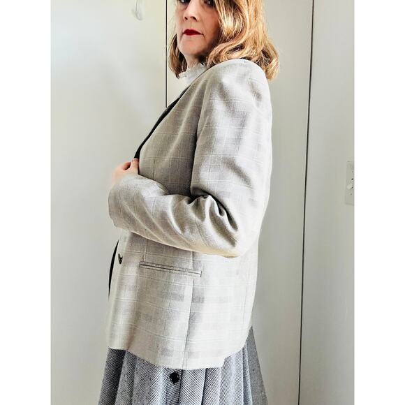 Vintage 90s Amanda Smith Plaid Blazer Neutral Tones Classic Preppy Size 12 - Picture 10 of 13